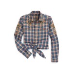 Plaid Twill Tie-Front Blouse