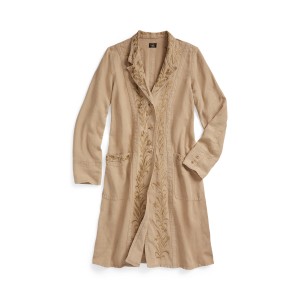 Embroidered Linen Duster Jacket