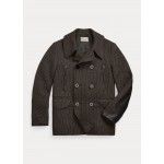 Leather-Trim Wool-Cotton Peacoat