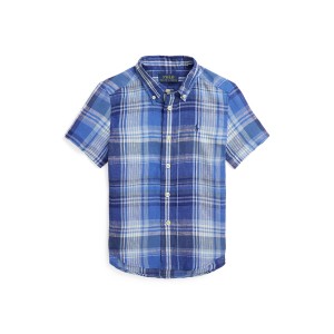 Plaid Linen Short-Sleeve Shirt