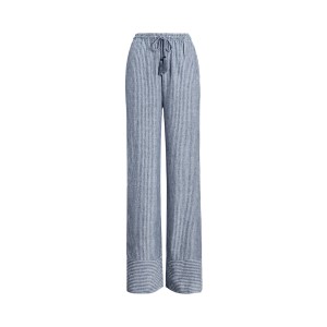 Pinstripe Linen Wide-Leg Pant