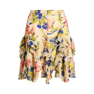Floral Ruffle-Trim Georgette Skirt