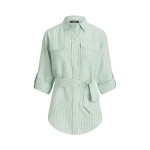 Relaxed Fit Striped Belted Linen Shirt
