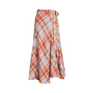 Plaid Linen Wrap Skirt
