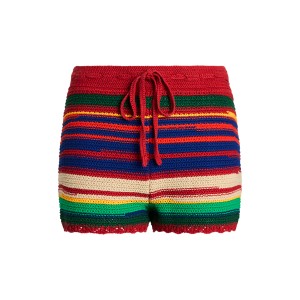 Striped Cotton-Linen Crochet Short