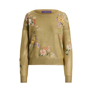 Embellished Foiled Silk Crewneck Sweater