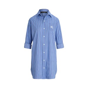 Striped Lawn Roll-Tab-Sleeve Sleep Shirt