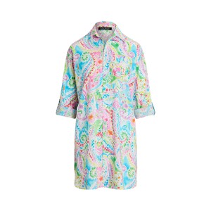 Paisley Lawn Roll-Tab-Sleeve Sleep Shirt