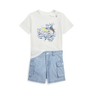 Jersey Graphic Tee & Chambray Short Set