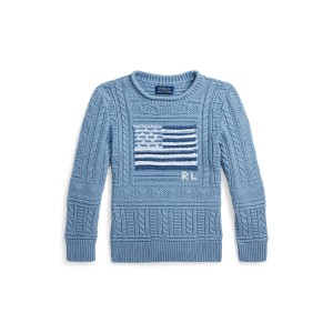 Mixed-Knit Flag Cotton Sweater
