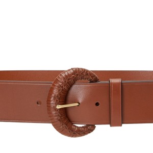 Crescent-Buckle Leather Wide Belt