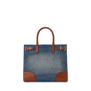 Leather-Trim Denim Medium Devyn Tote Bag