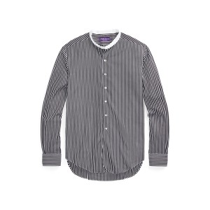 Striped Poplin Contrast-Collar Shirt