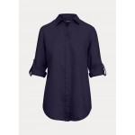 Relaxed Fit Linen Roll Tab Sleeve Shirt