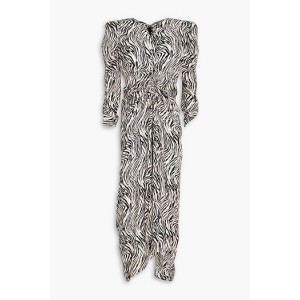 Albi ruched zebra-print silk-blend crepe midi dress