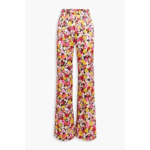 Floral-print organic silk-blend satin pajama pants