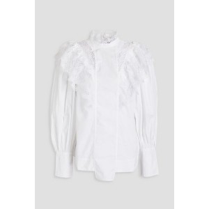 Macrame-trimmed cotton-poplin blouse
