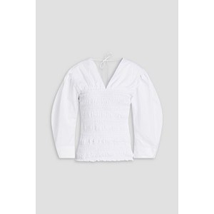 Shirred cotton-poplin blouse