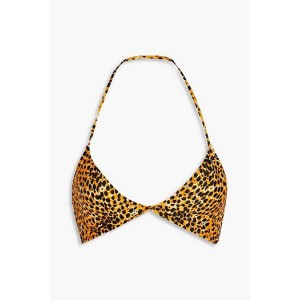 Twist-front leopard-print triangle bikini top