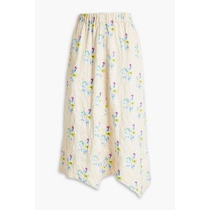 Floral-print crinkled-satin midi skirt