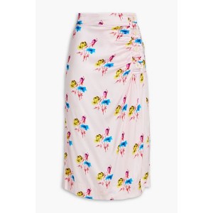 Ruched floral-print silk-blend satin midi wrap skirt