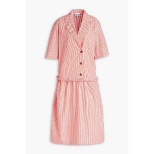 Gathered striped cotton-poplin midi shirt dress