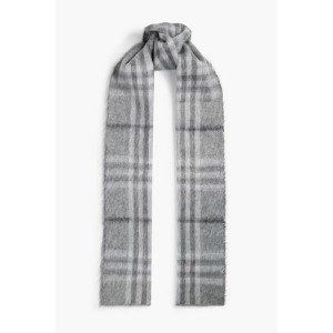 Checked brushed mohair, silk and wool-blend scarf