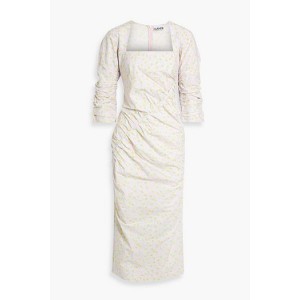 Pleated crinkled cotton-poplin midi dress