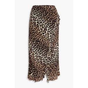 Ruffled leopard-print stretch-mesh midi wrap skirt