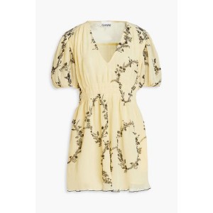 Floral-print plisse-georgette mini dress
