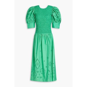 Shirred broderie anglaise cotton midi dress