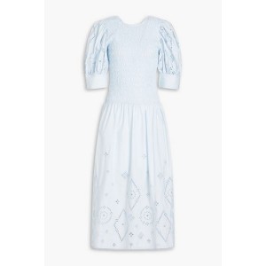Shirred broderie anglaise cotton midi dress