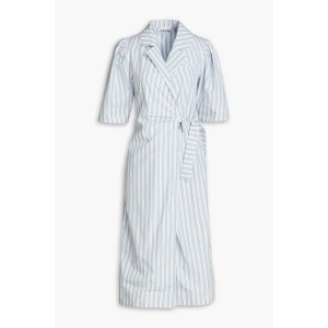 Striped cotton-poplin midi wrap dress
