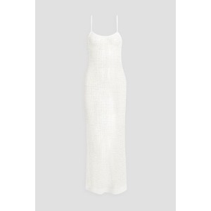 Crystal-embellished fishnet maxi dress