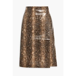 Faux snake-effect leather wrap skirt