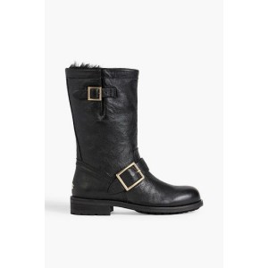 Biker buckled textured-leather boots