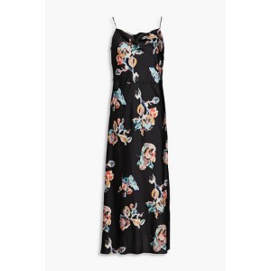 Draped floral-print satin maxi dress