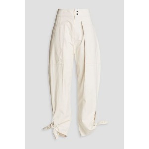 Cropped pleated cotton tapered pants