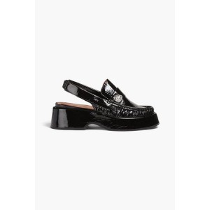 Crinkled patent-leather slingback loafers