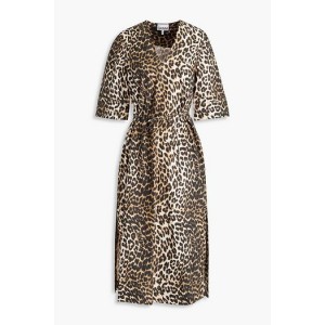 Leopard-print cotton-poplin midi dress