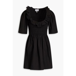 Ruffled shirred cotton-poplin mini dress
