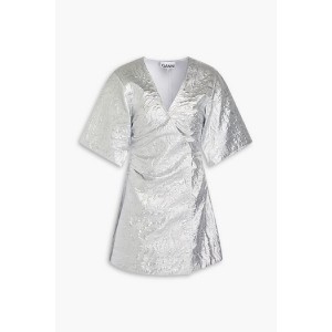 Metallic cloque mini wrap dress