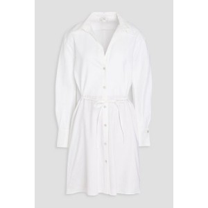 Belted linen-blend mini shirt dress