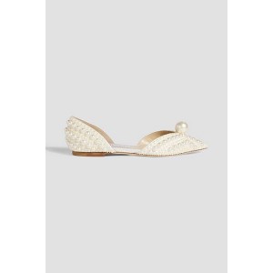 Sabine faux pearl-embellished satin point-toe flats