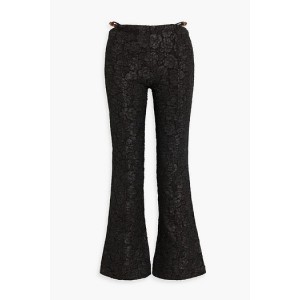 Cutout bead-embellished cloque flared pants