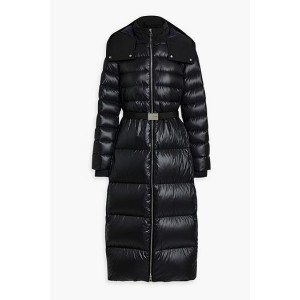 Belted quilted shell hooded coat