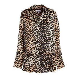Leopard-print stretch-silk satin blouse