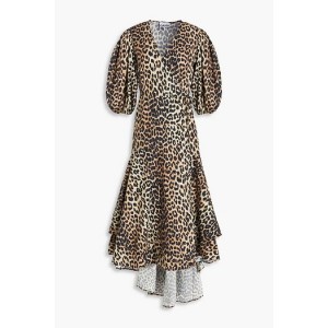 Layered leopard-print cotton-poplin midi wrap dress