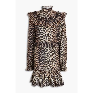 Ruffled leopard-print cotton mini dress