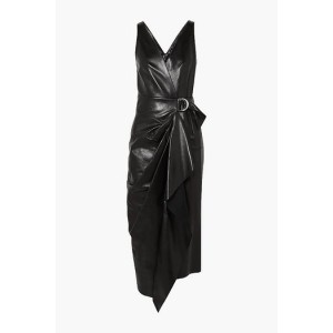 Fanelia asymmetric wrap-effect leather midi dress